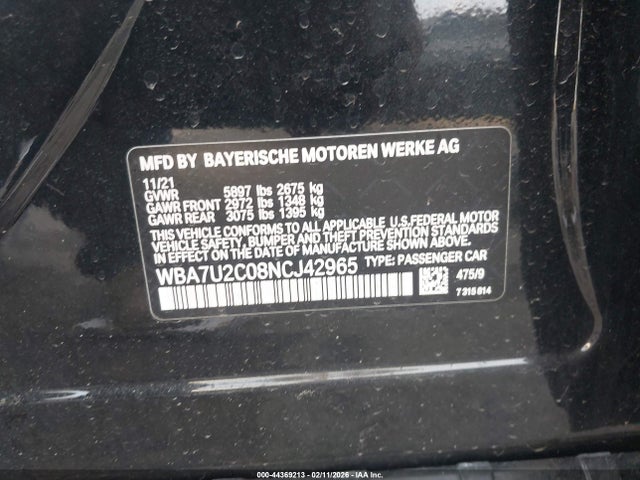 WBA7U2C08NCJ42965 BMW 750 I Xdrive