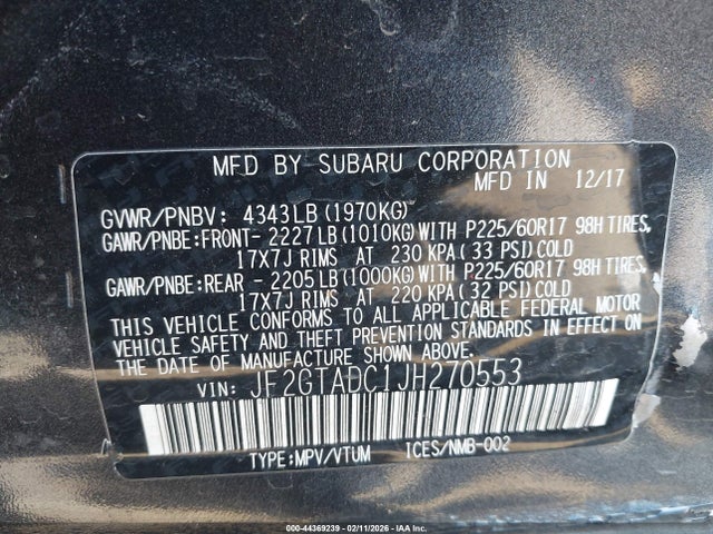 JF2GTADC1JH270553 Subaru Crosstrek 2.0i Premium