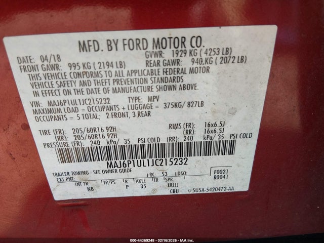 MAJ6P1UL1JC215232 Ford Ecosport Se