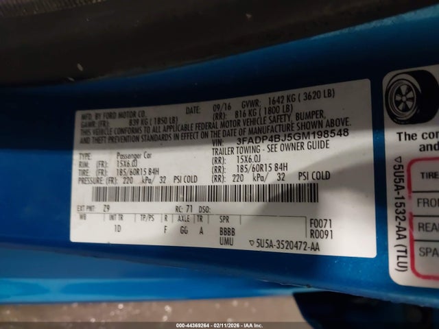 Ford FIESTA SE 2016 3FADP4BJ5GM198548 Image 9