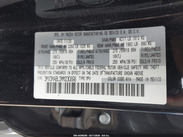 2021 Mazda Cx-30 Select მანქანა იყიდება აუქციონზე, vin: 3MVDMABL0MM230898, აუქციონის ნომერი: 44369290