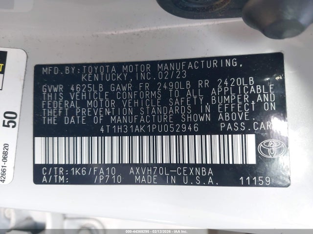 4T1H31AK1PU052946 Toyota Camry Le Hybrid