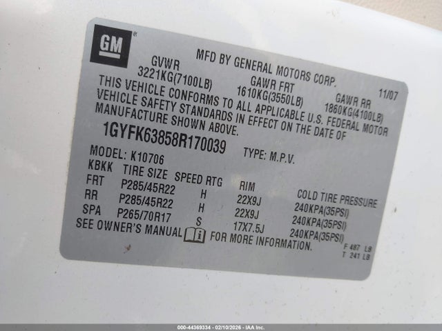 2008 CADILLAC ESCALADE 1GYFK63858R170039 Photo 8