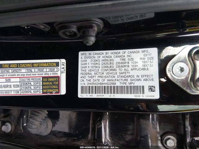 2HKRW2H88HH622968 Honda Cr-v Ex-l/ex-l Navi