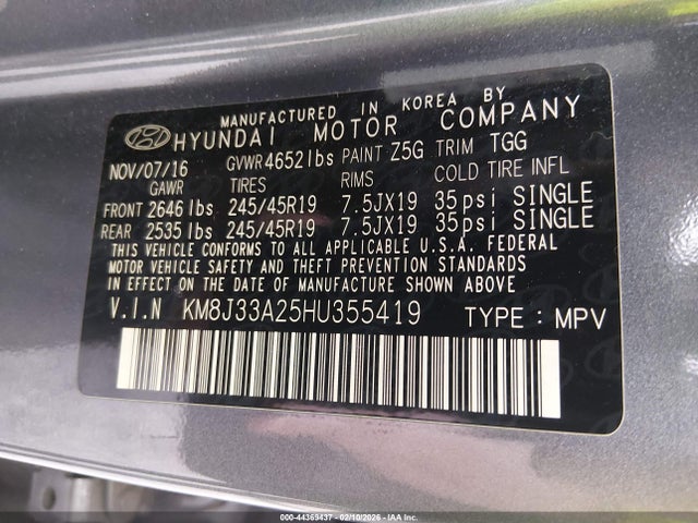 KM8J33A25HU355419 Hyundai Tucson Sport