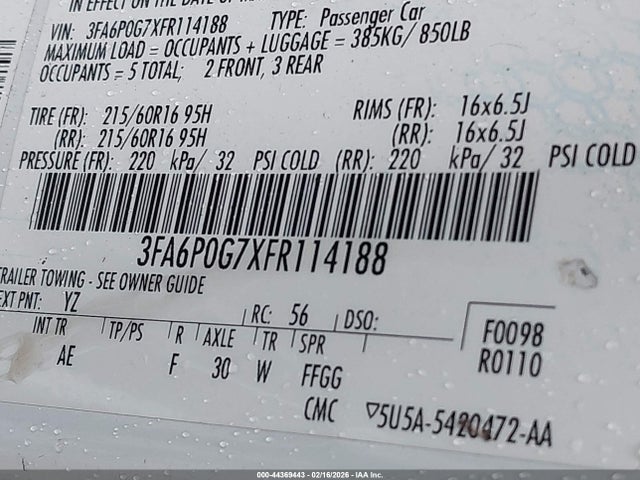 Ford FUSION S 2015 3FA6P0G7XFR114188 Image 9