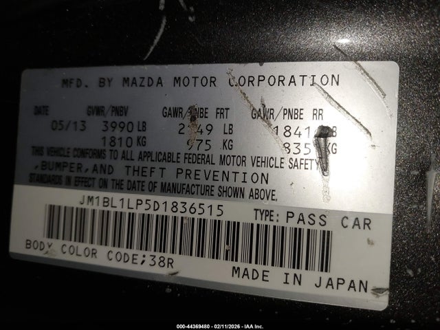 Продаж на аукціоні авто 2013 Mazda Mazda3 I Touring, vin: JM1BL1LP5D1836515, номер лоту: 44369480