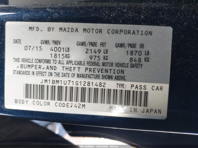 Aukcja sprzedaży 2016 Mazda Mazda3 I Sport, vin: JM1BM1U71G1281482, numer aukcji: 44369481