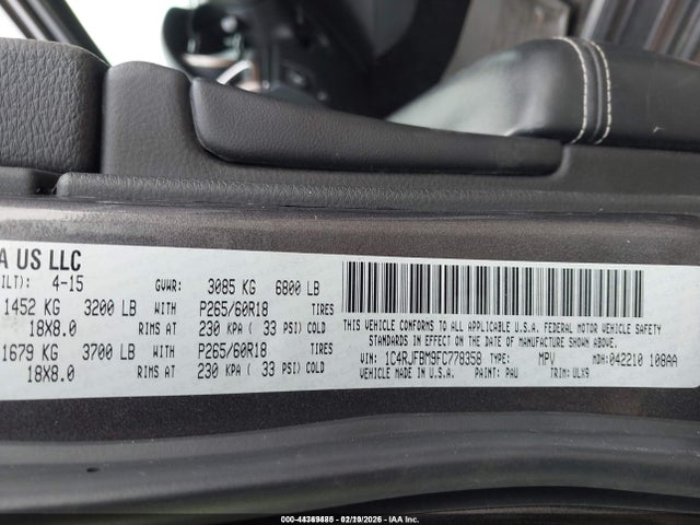 Продаж на аукціоні авто 2015 Jeep Grand Cherokee Limited, vin: 1C4RJFBM9FC778358, номер лоту: 44369485