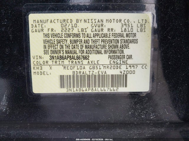 44369486 :رقم المزاد ، 3N1AB6AP8AL667662 vin ، 2010 Nissan Sentra 2.0sr مزاد بيع