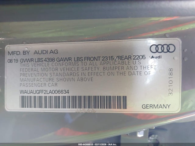 WAUAUGFF2LA006634 Audi A3 Premium 40 Tfsi Front-wheel Drive S Tronic