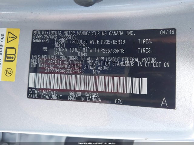 44369578 :رقم المزاد ، 2T2ZZMCA6GC021133 vin ، 2016 Lexus Rx 350 مزاد بيع