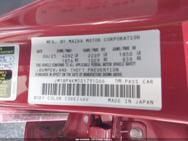 Продаж на аукціоні авто 2025 Mazda Mazda3 2.5 S Select Sport, vin: JM1BPAKM5S1791066, номер лоту: 44369585