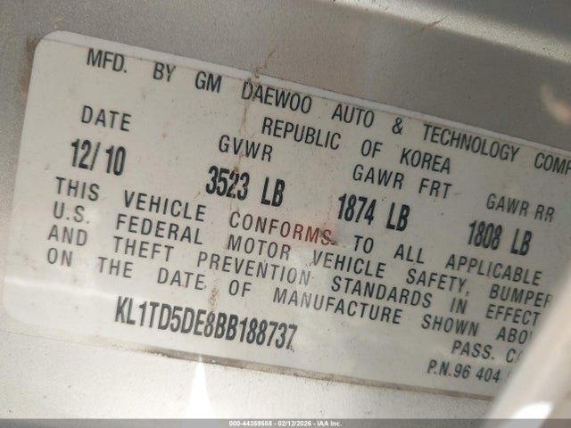 2011 CHEVROLET AVEO KL1TD5DE8BB188737 Photo 8