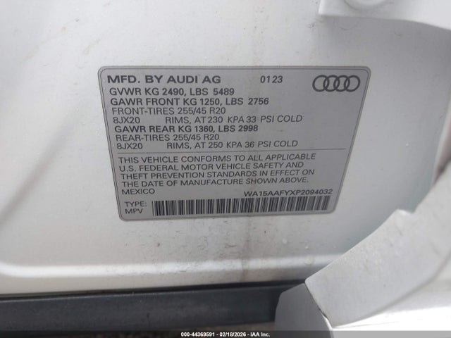 Продаж на аукціоні авто 2023 Audi Q5 Sportback Premium Plus 45 Tfsi S Line Quattro S Tronic, vin: WA15AAFYXP2094032, номер лоту: 44369591