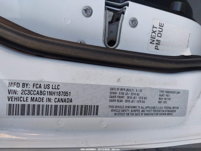 2022 Chrysler 300 S მანქანა იყიდება აუქციონზე, vin: 2C3CCABG1NH187051, აუქციონის ნომერი: 44369604