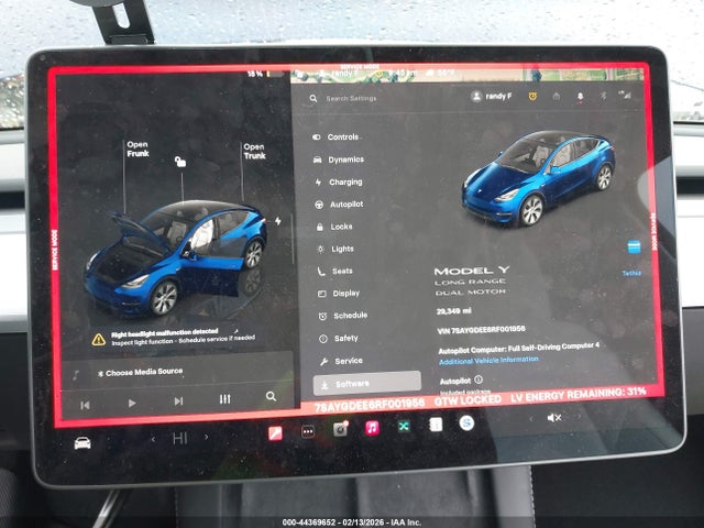 44369652 :رقم المزاد ، 7SAYGDEE6RF001956 vin ، 2024 Tesla Model Y Long Range Dual Motor All-wheel Drive مزاد بيع