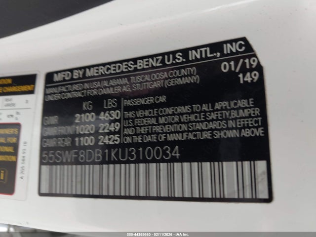 Продажа на аукционе авто 2019 Mercedes-benz C 300, vin: 55SWF8DB1KU310034, номер лота: 44369660