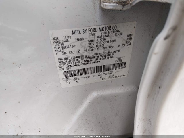 Aukcja sprzedaży 2011 Ford Edge Sel, vin: 2FMDK3JC9BBA44940, numer aukcji: 44369671