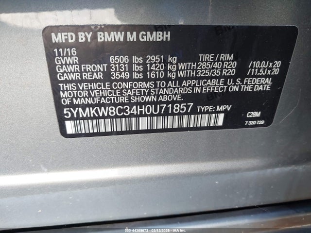 2017 BMW X6 M 5YMKW8C34H0U71857 Photo 8