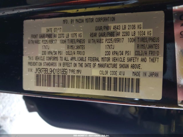 44369717 :رقم المزاد ، JM3KFBBL9H0181869 vin ، 2017 Mazda Cx-5 Sport مزاد بيع