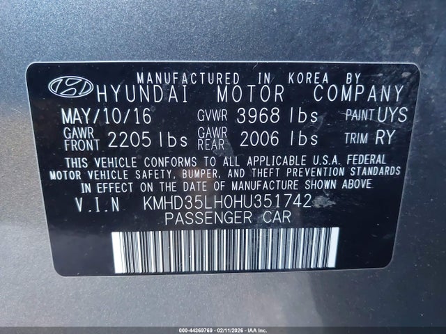 KMHD35LH0HU351742 Hyundai ELANTRA GT
