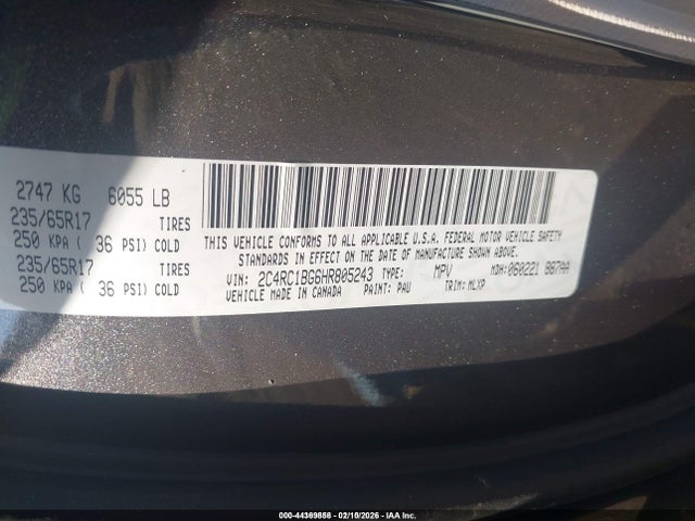 Продаж на аукціоні авто 2017 Chrysler Pacifica Touring-l, vin: 2C4RC1BG6HR805243, номер лоту: 44369858
