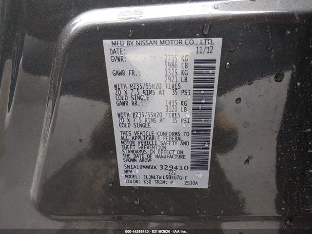 2013 Infiniti Jx35 მანქანა იყიდება აუქციონზე, vin: 5N1AL0MM6DC329410, აუქციონის ნომერი: 44369880
