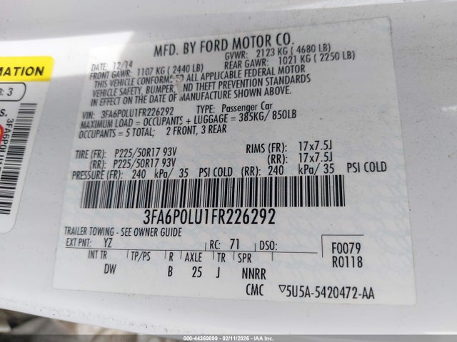 Ford Fusion Hybrid Se 2015 3FA6P0LU1FR226292 Image 9