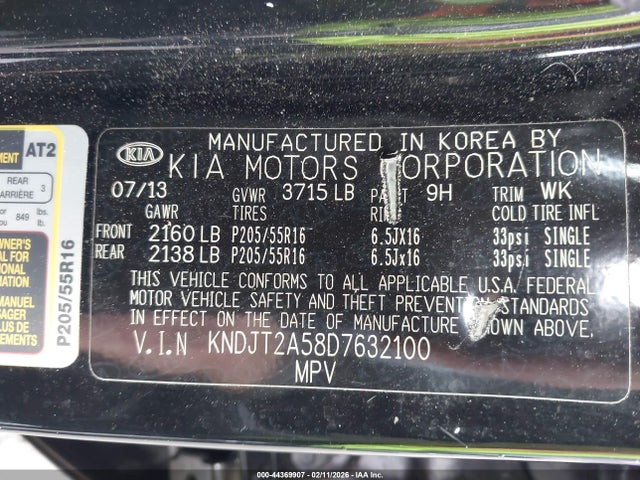 44369907 :رقم المزاد ، KNDJT2A58D7632100 vin ، 2013 Kia Soul مزاد بيع
