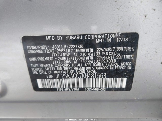 Subaru Forester 2019 JF2SKACC7KH481563 Image 9