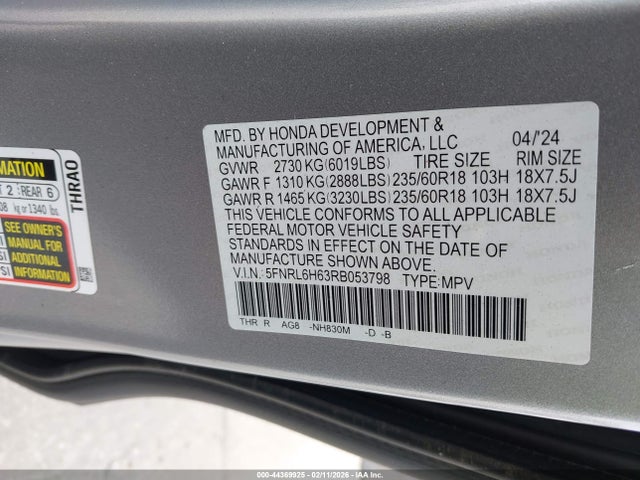 2024 HONDA ODYSSEY 5FNRL6H63RB053798 Photo 8