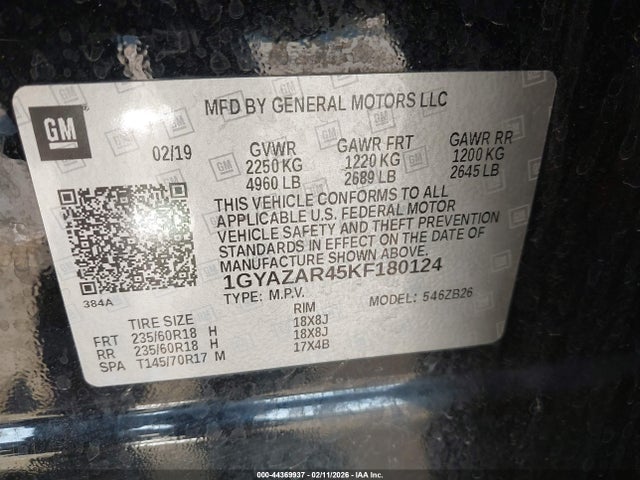 1GYAZAR45KF180124 Cadillac Xt4 Luxury