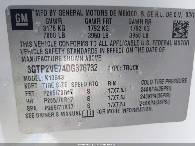 Aukcja sprzedaży 2013 Gmc Sierra 1500 Sle, vin: 3GTP2VE74DG376732, numer aukcji: 44369974