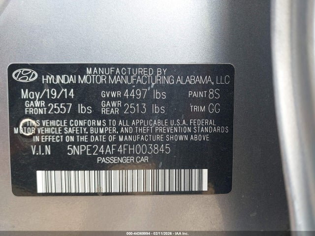 Aukcja sprzedaży 2015 Hyundai Sonata Se, vin: 5NPE24AF4FH003845, numer aukcji: 44369994