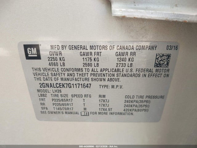 2GNALCEK7G1171647 Chevrolet EQUINOX LT