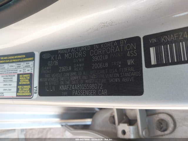 KNAFZ4A81G5598072 KIA FORTE EX