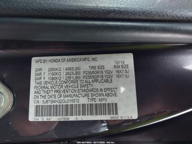 2016 Acura Rdx Acurawatch Plus Package მანქანა იყიდება აუქციონზე, vin: 5J8TB4H32GL015512, აუქციონის ნომერი: 44370043