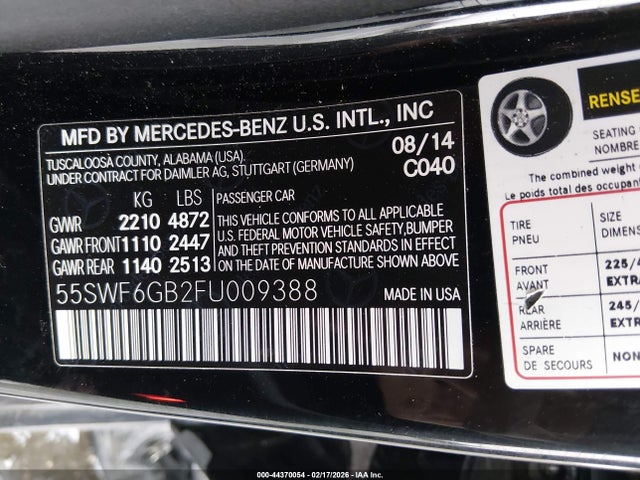 Продажа на аукционе авто 2015 Mercedes-benz C 400 4matic, vin: 55SWF6GB2FU009388, номер лота: 44370054