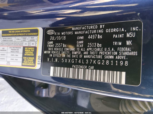 5XXGT4L37KG281198 KIA Optima Lx