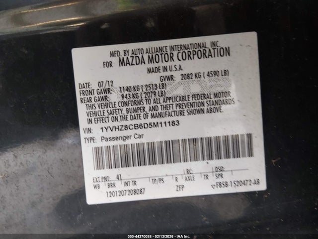 Aukcja sprzedaży 2013 Mazda Mazda6 S Grand Touring, vin: 1YVHZ8CB6D5M11183, numer aukcji: 44370088