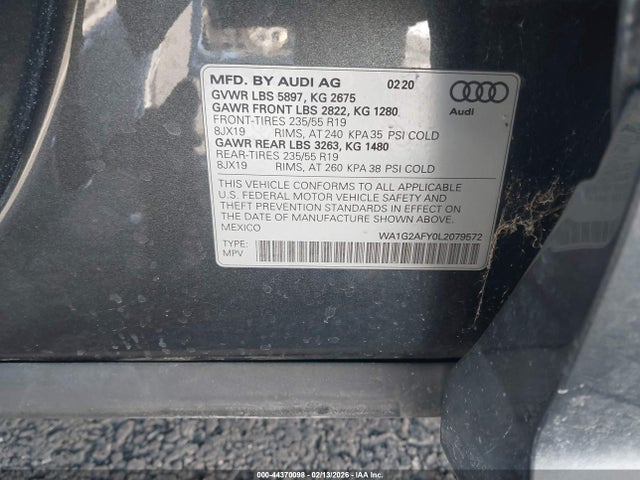 44370098 :رقم المزاد ، WA1G2AFY0L2079572 vin ، 2020 Audi Q5 Premium 55 Tfsi E Quattro S Tronic مزاد بيع