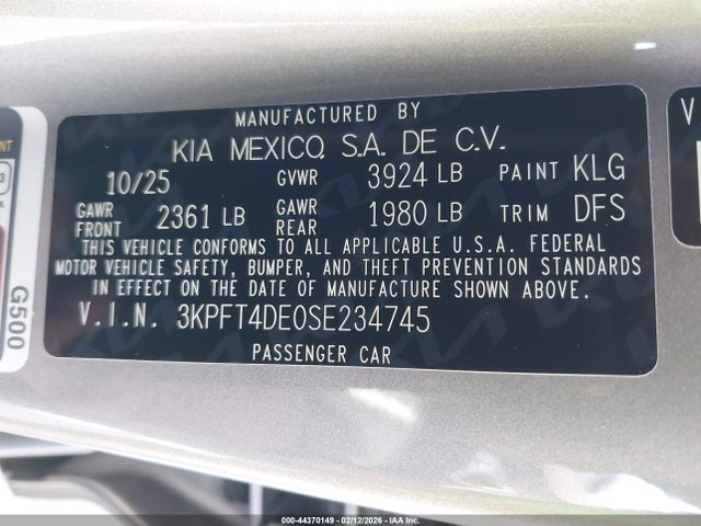 KIA K4 Lxs 2025 3KPFT4DE0SE234745 Image 9
