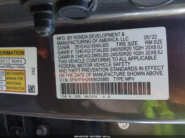 5FNYF5H26NB025885 Honda Pilot 2wd Special Edition