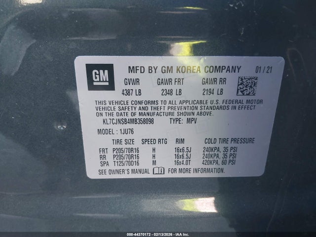 2021 CHEVROLET TRAX KL7CJNSB4MB358098 Photo 8