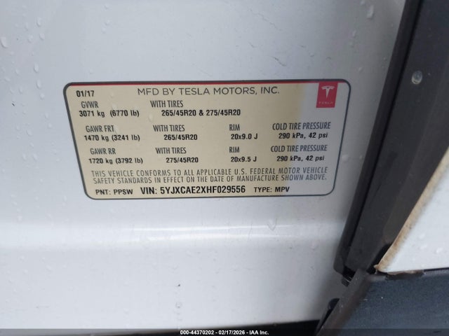 2017 TESLA MODEL X 5YJXCAE2XHF029556 Photo 8