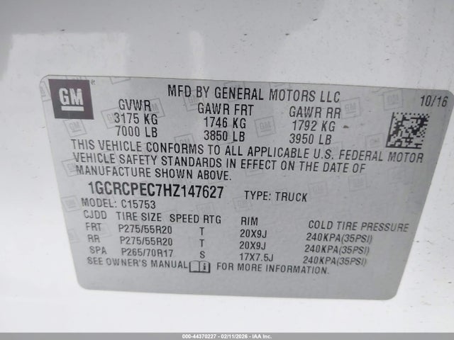 1GCRCPEC7HZ147627 Chevrolet Silverado 1500 Custom