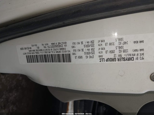 2012 Ram Cargo C/v მანქანა იყიდება აუქციონზე, vin: 2C4RDGAGXCR371774, აუქციონის ნომერი: 44370246