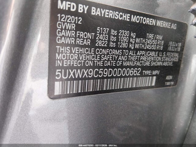 Продаж на аукціоні авто 2013 Bmw X3 Xdrive28i, vin: 5UXWX9C59D0D00662, номер лоту: 44370253
