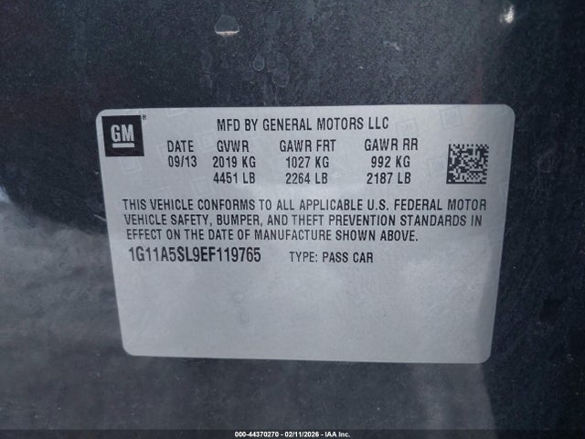 Продажа на аукционе авто 2014 Chevrolet Malibu 1fl, vin: 1G11A5SL9EF119765, номер лота: 44370270